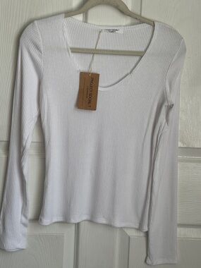 NEW Project Social T Y2K White Ribbed Long Sleeve Scoop Top size Medium